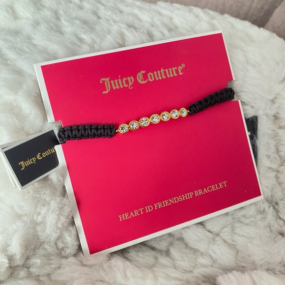 Juicy Couture Black Rope Gold Tone Crystal Friendship Adjustable Bracelet NWT - Picture 5 of 11